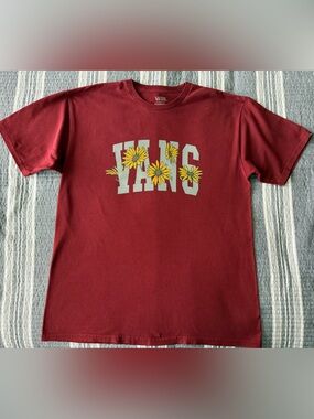 Vans Maroon Short-Sleeve Tee with Yellow Sunflower Graphic